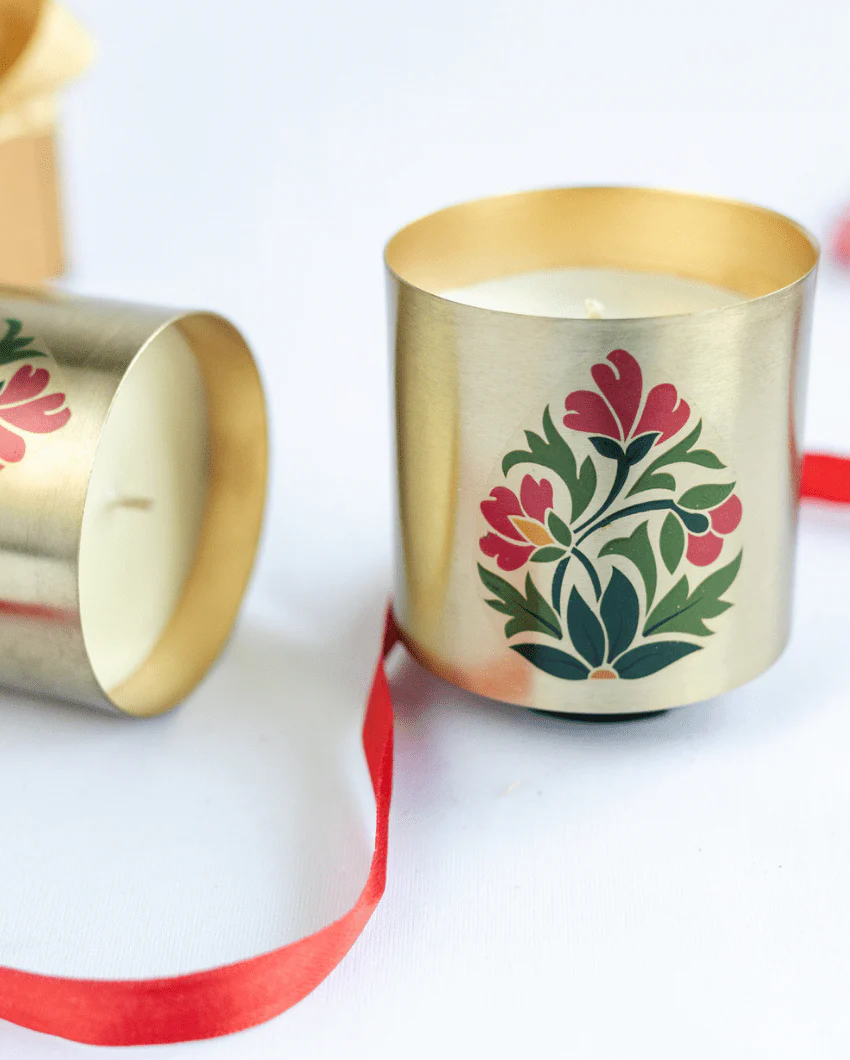 Metallic Jar Candles in Bakul & Parijat Indian Scents- Set of 2 - Image 3