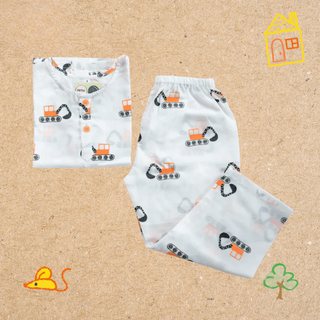 Mighty Bulldozer- Unisex Kids Cotton Nightwear - Image 2