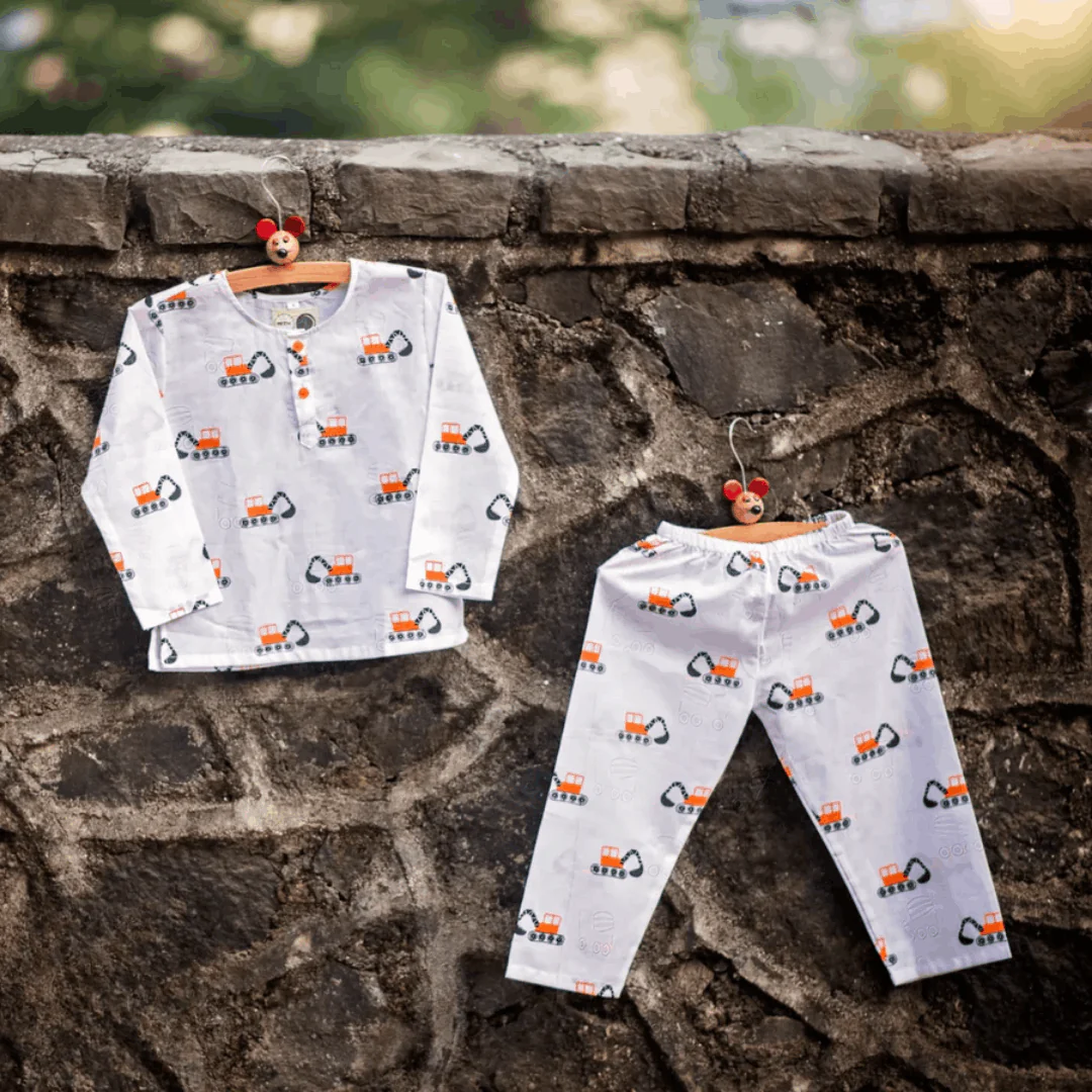 Mighty Bulldozer- Unisex Kids Cotton Nightwear - Image 3