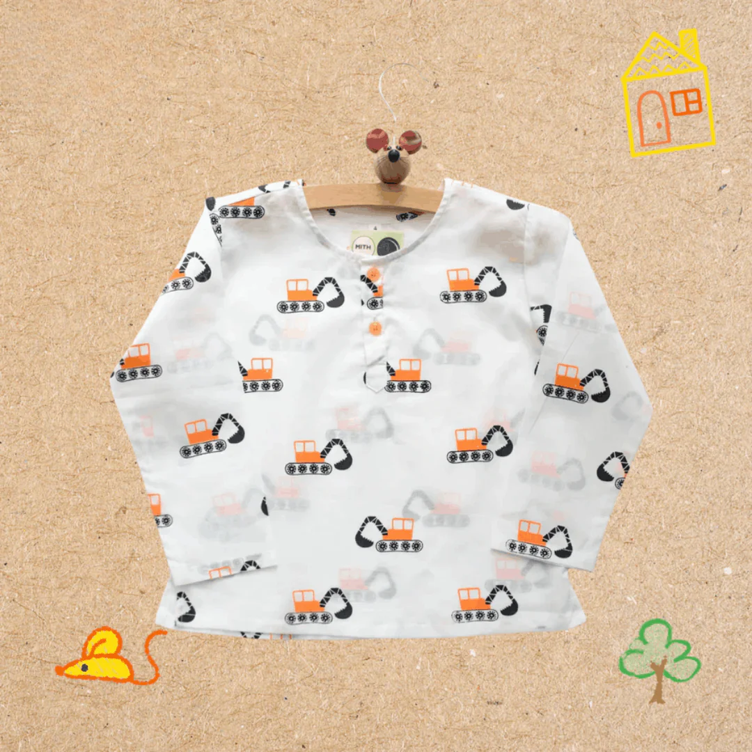 Mighty Bulldozer- Unisex Kids Cotton Nightwear - Image 4