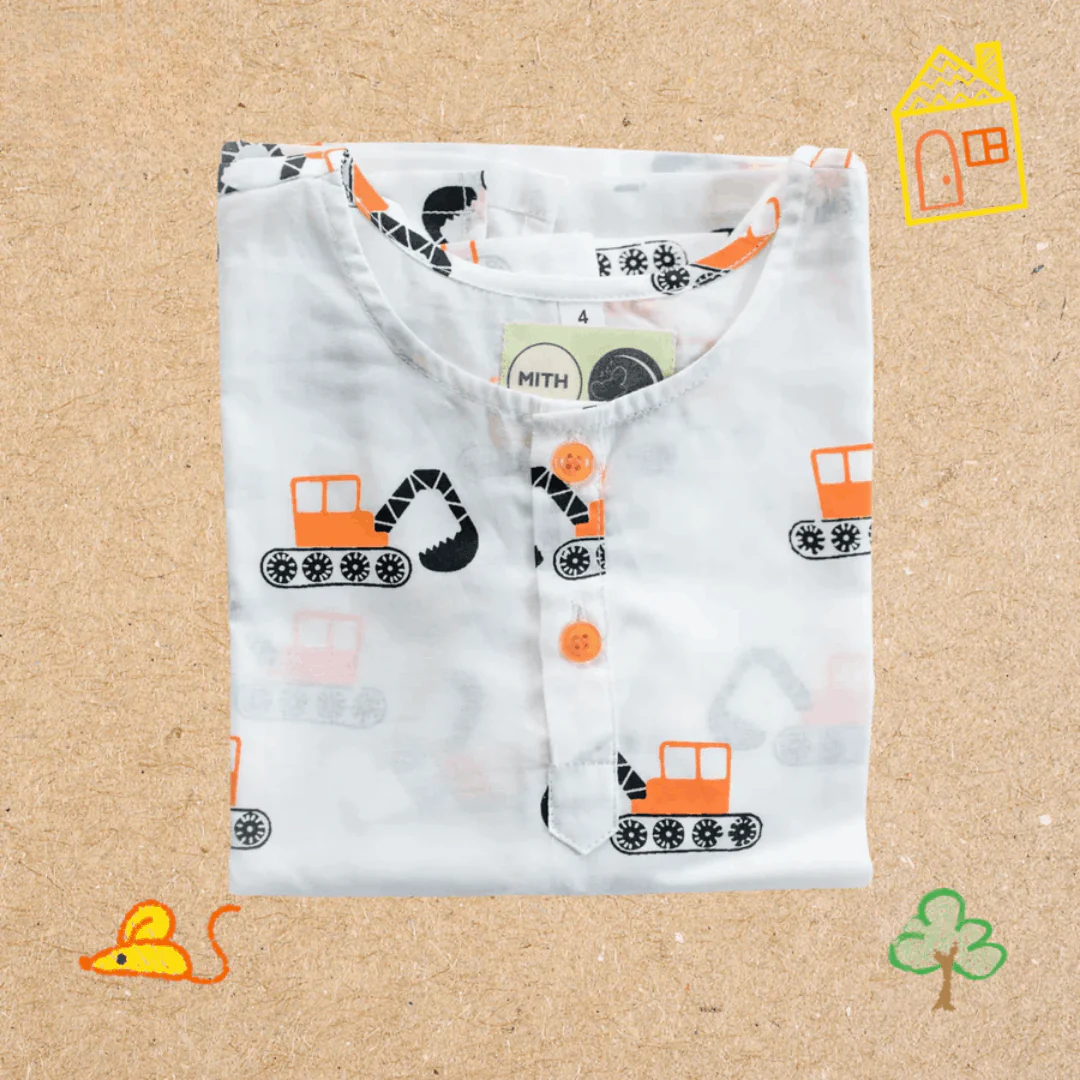Mighty Bulldozer- Unisex Kids Cotton Nightwear - Image 5