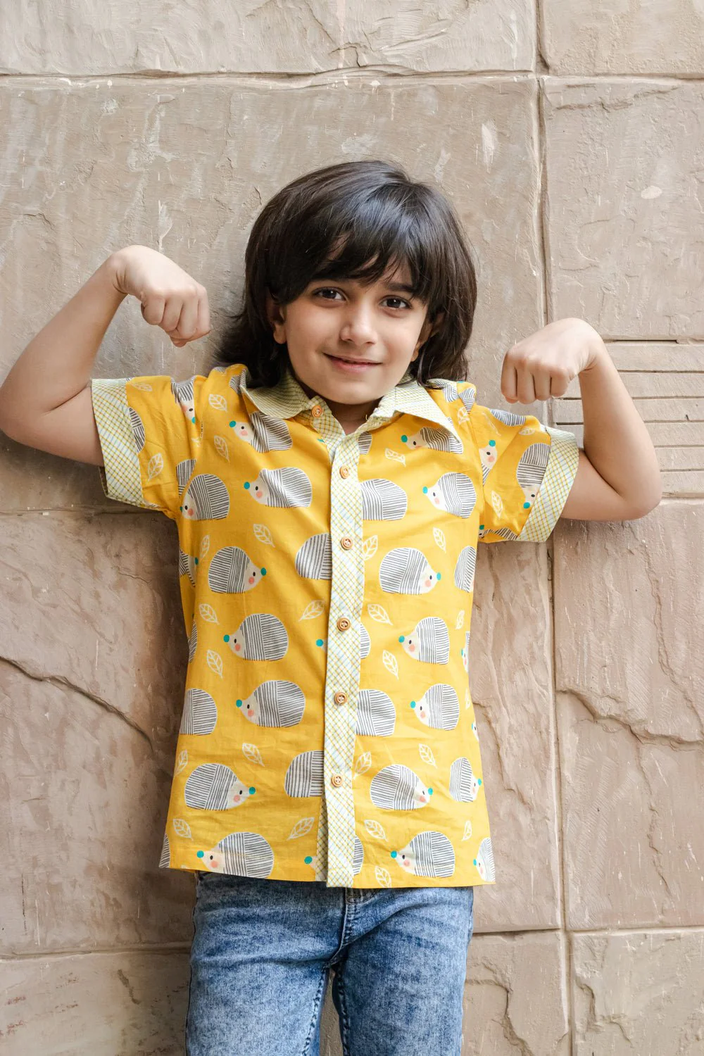 Milo Shirt I Yellow Hedgehog Print Cotton Shirt for Boys - Image 2
