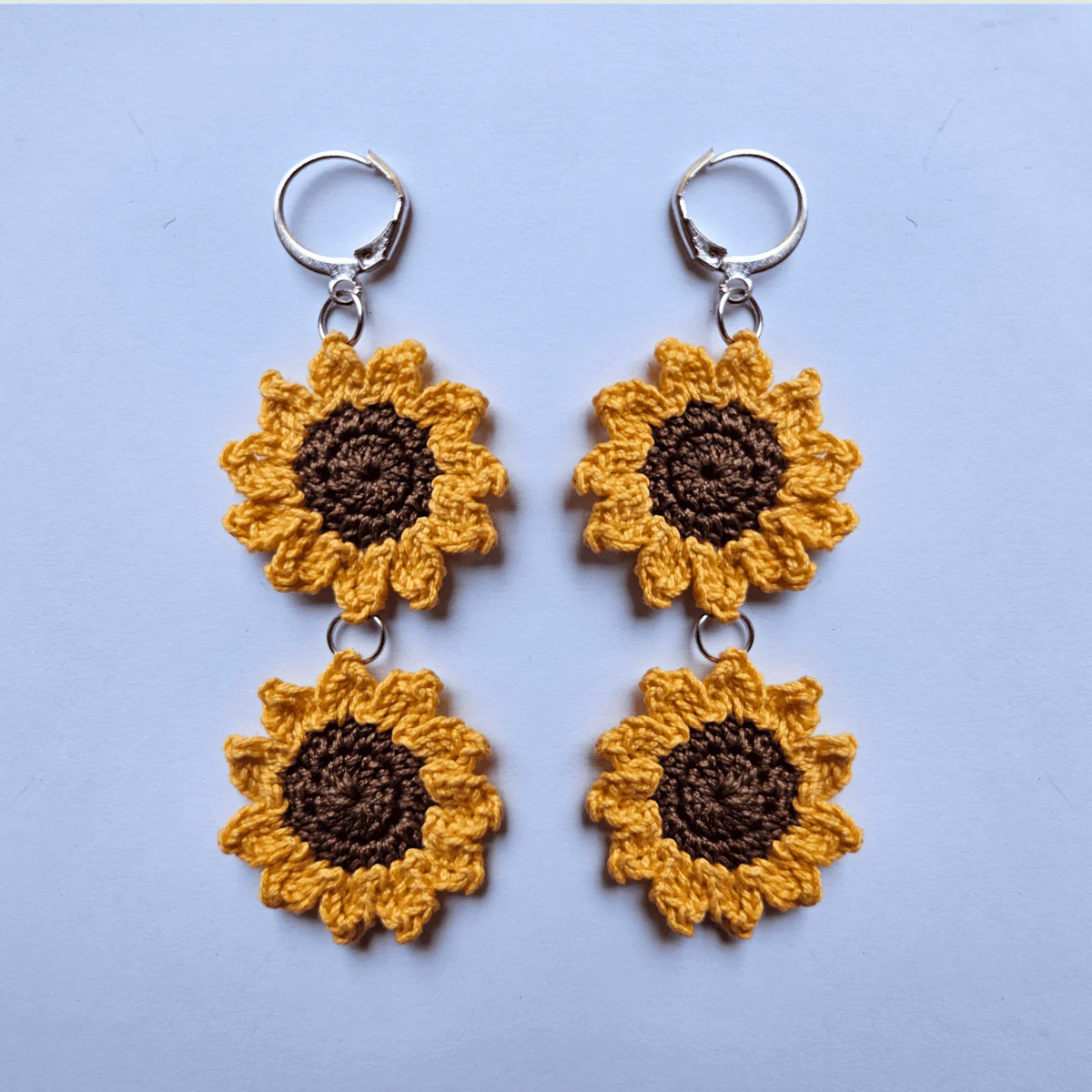 Minimal Sunflower Hand Crochet Earrings - Image 2