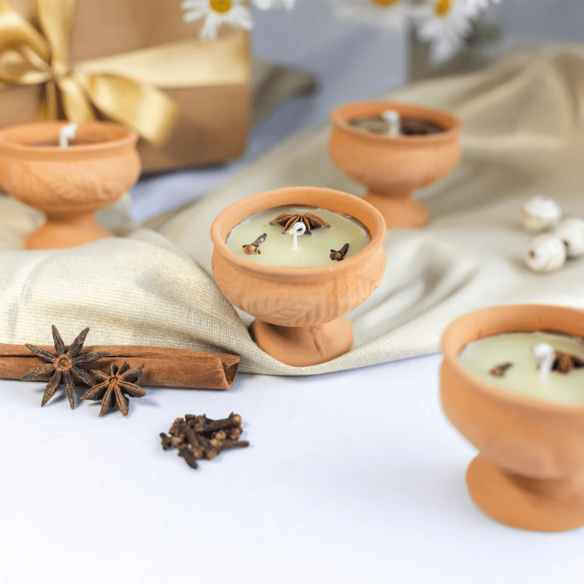 Teracotta / Mitti Bowl Candles in Fresh Jasmine Fragrance- Set of 4