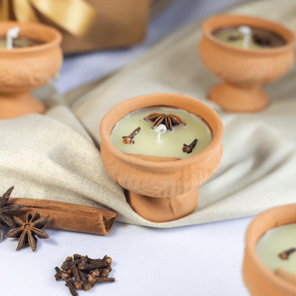 Teracotta / Mitti Bowl Candles in Fresh Jasmine Fragrance- Set of 4 - Image 2