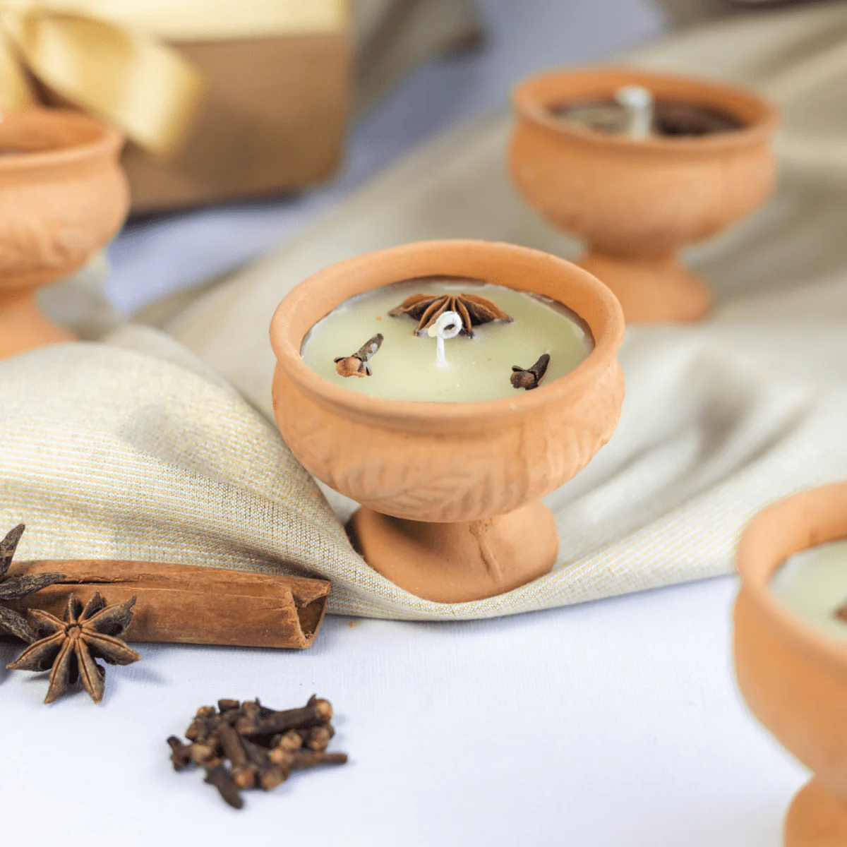 Teracotta / Mitti Bowl Candles in Fresh Jasmine Fragrance- Set of 4 - Image 3