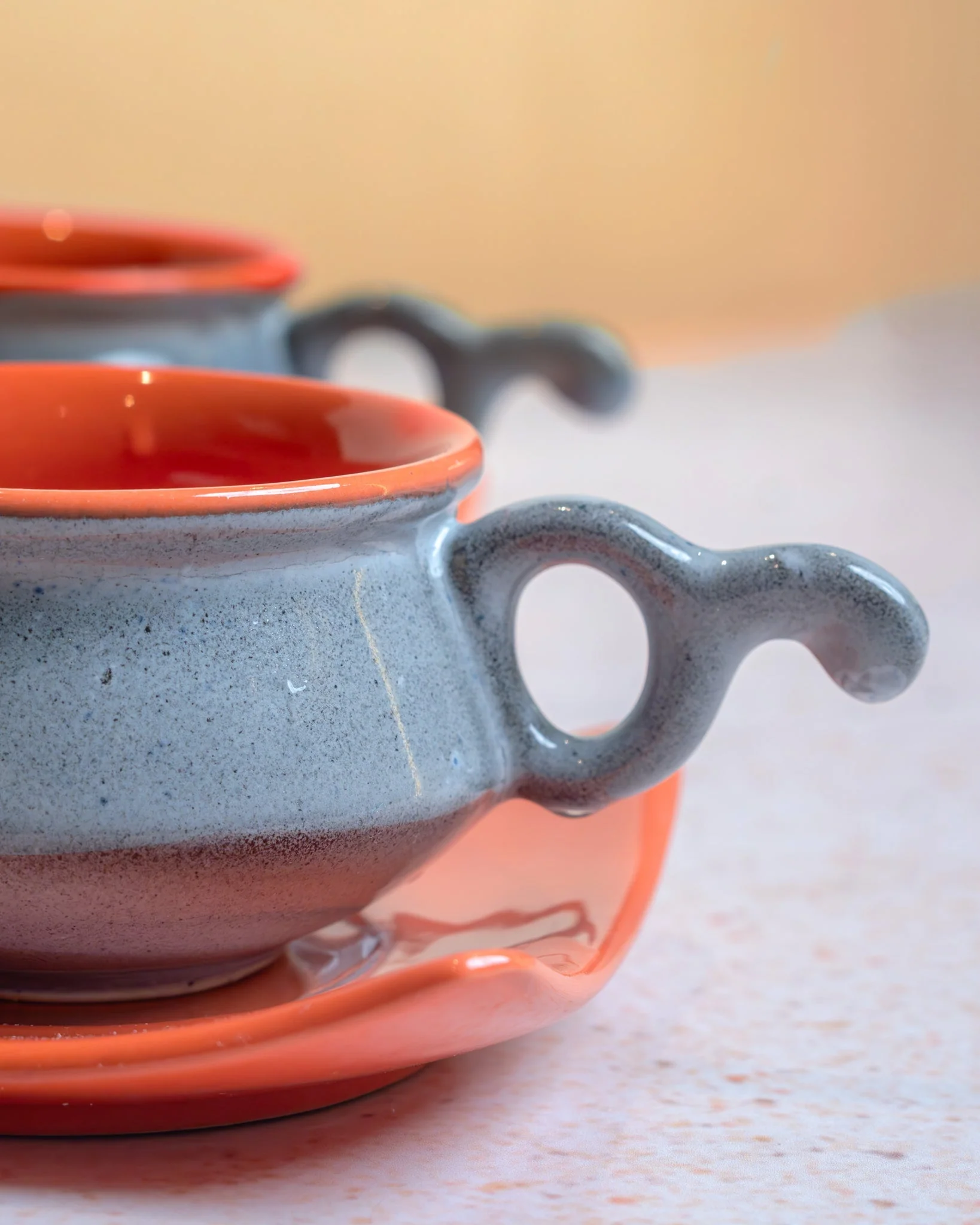 Modo Ceramic Cup & Saucer Set of 2 | Minimal Handmade Tea & Coffee Set - Image 3