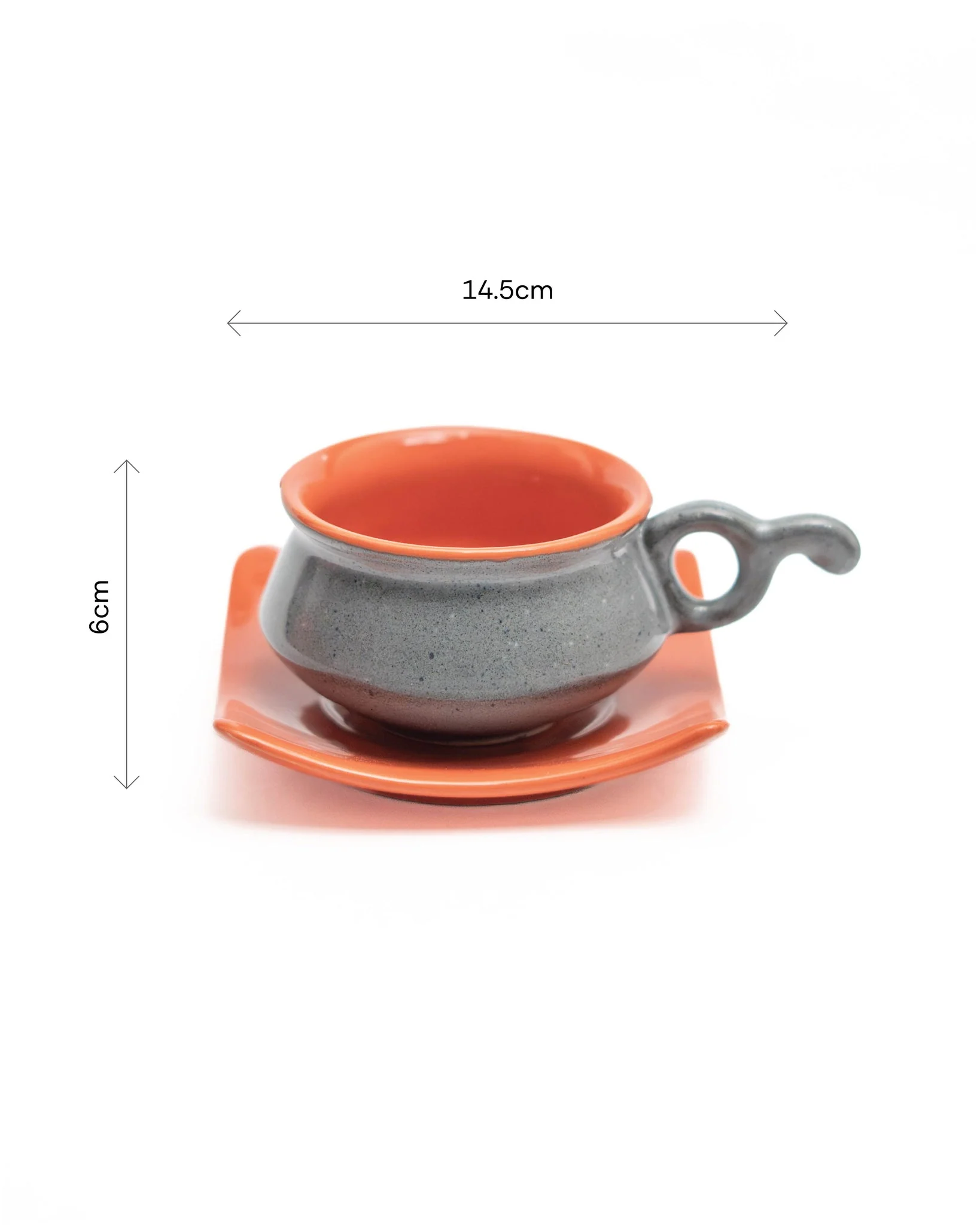 Modo Ceramic Cup & Saucer Set of 2 | Minimal Handmade Tea & Coffee Set - Image 4
