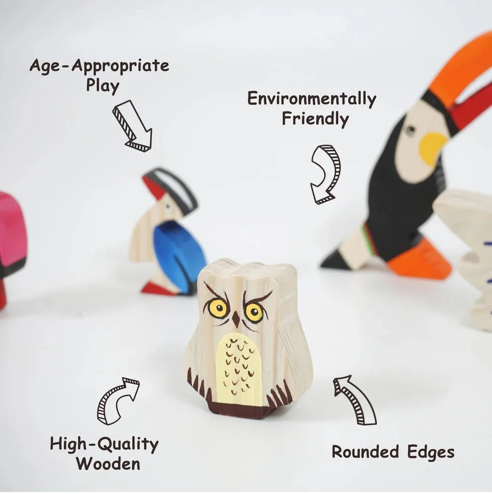 Birds Wooden Figurine Set – Neem Wood Montessori Toys - Image 3
