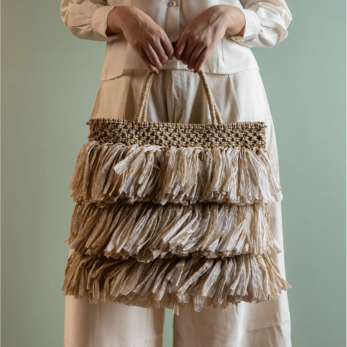 Moonlit Raffia Bag | Handwoven Natural Raffia Shoulder Bag - Image 6