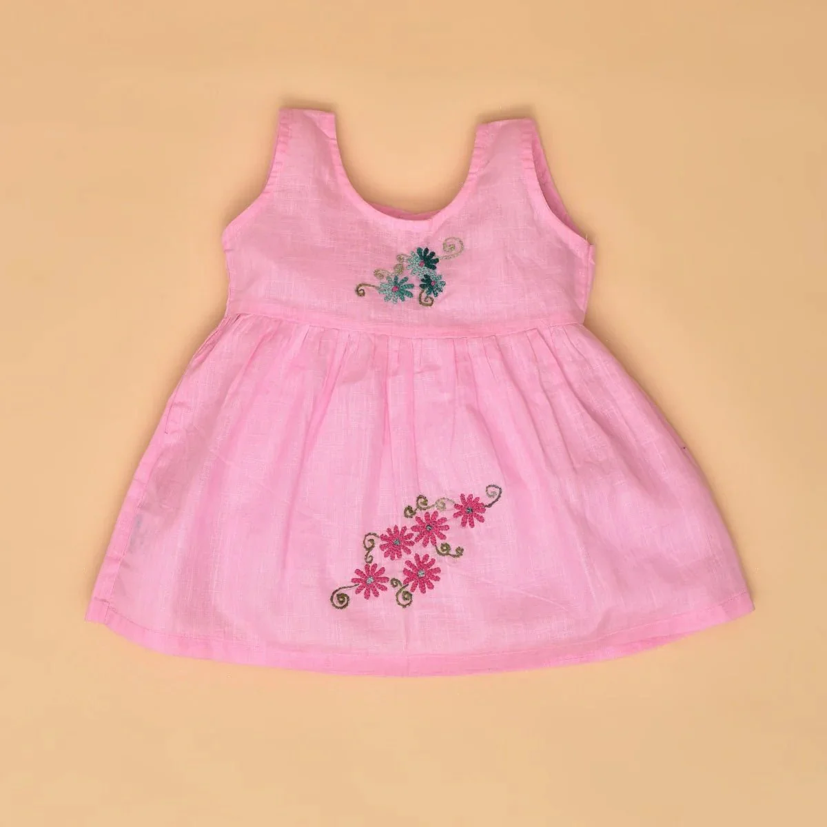 Multicolour Pure Cotton Hand Embroidered Baby Dress Combo-Set of 3 - Image 2