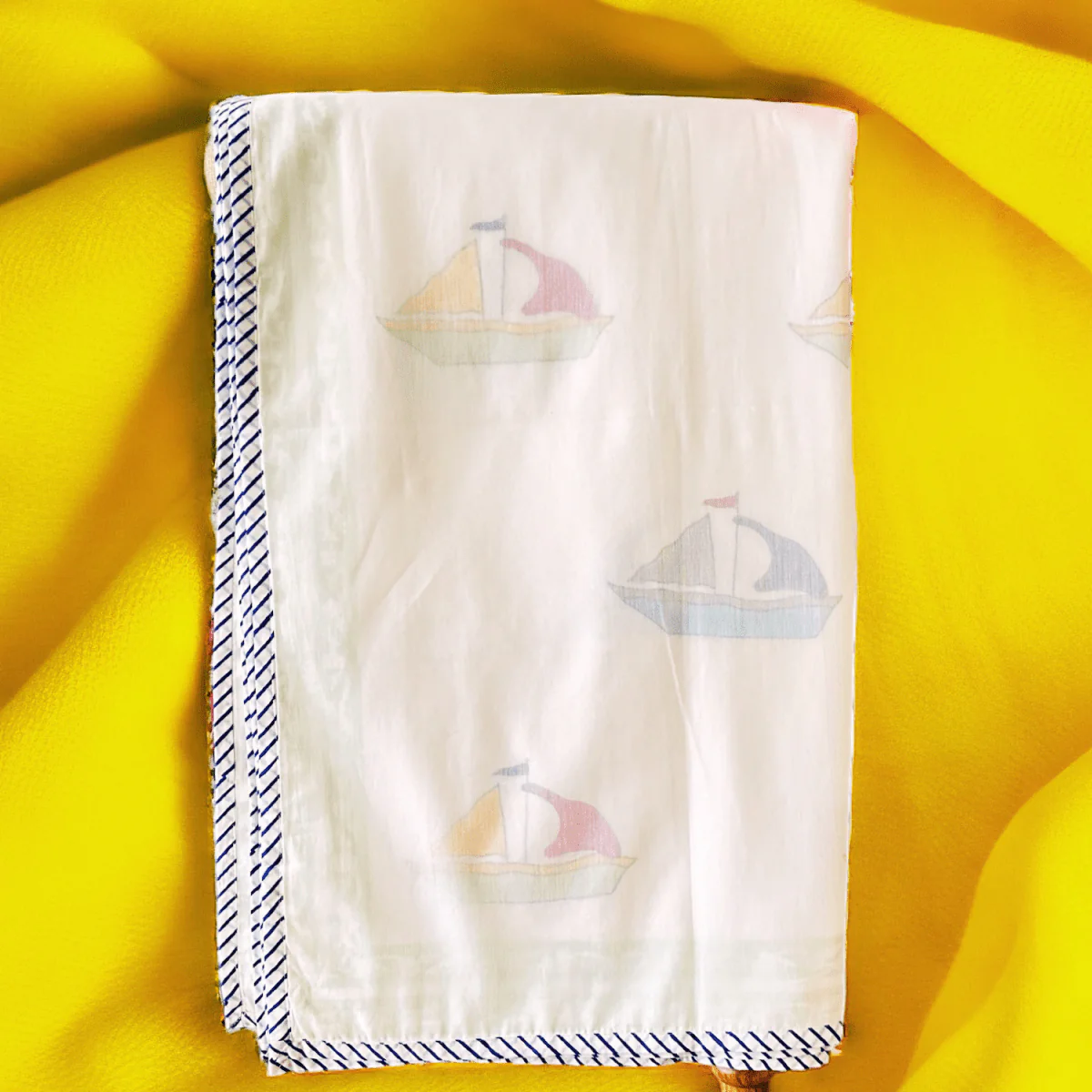 Muslin Kids Blanket – 3D Handblock Boat Print – 40x60 – All-Season - Image 3