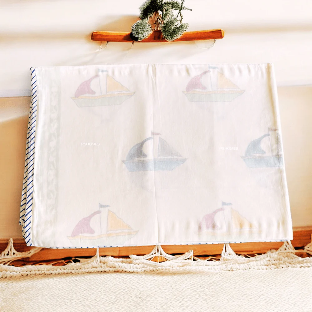 Muslin Kids Blanket – 3D Handblock Boat Print – 40x60 – All-Season - Image 4