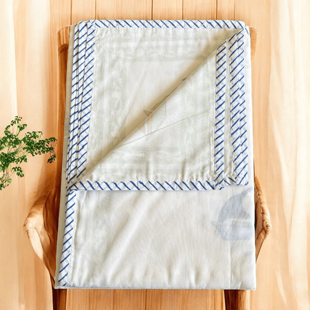 Muslin Kids Blanket – 3D Handblock Boat Print – 40x60 – All-Season - Image 5