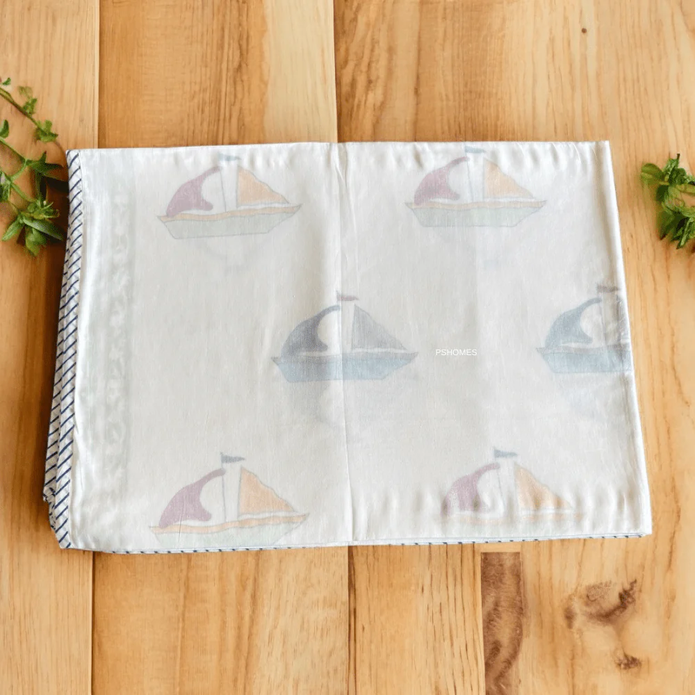 Muslin Kids Blanket – 3D Handblock Boat Print – 40x60 – All-Season - Image 6