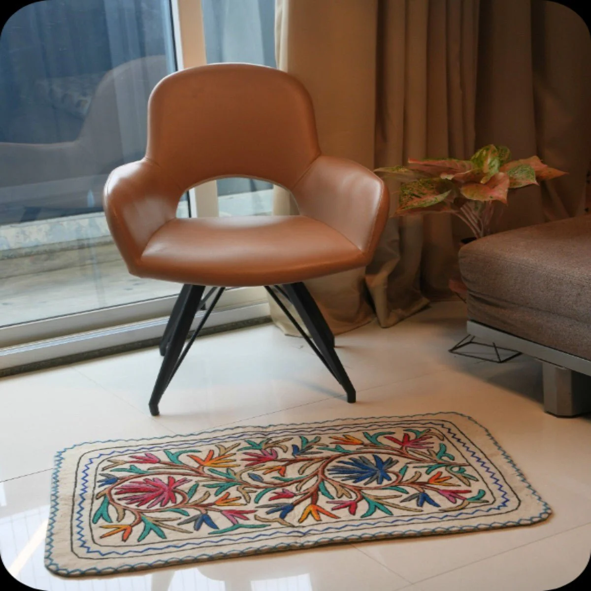 Handmade Namda Accent Rug | Kashmiri Wool Felt & Embroidered Carpet - Image 20