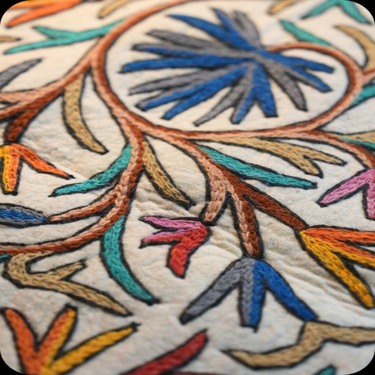 Handmade Namda Accent Rug | Kashmiri Wool Felt & Embroidered Carpet - Image 21