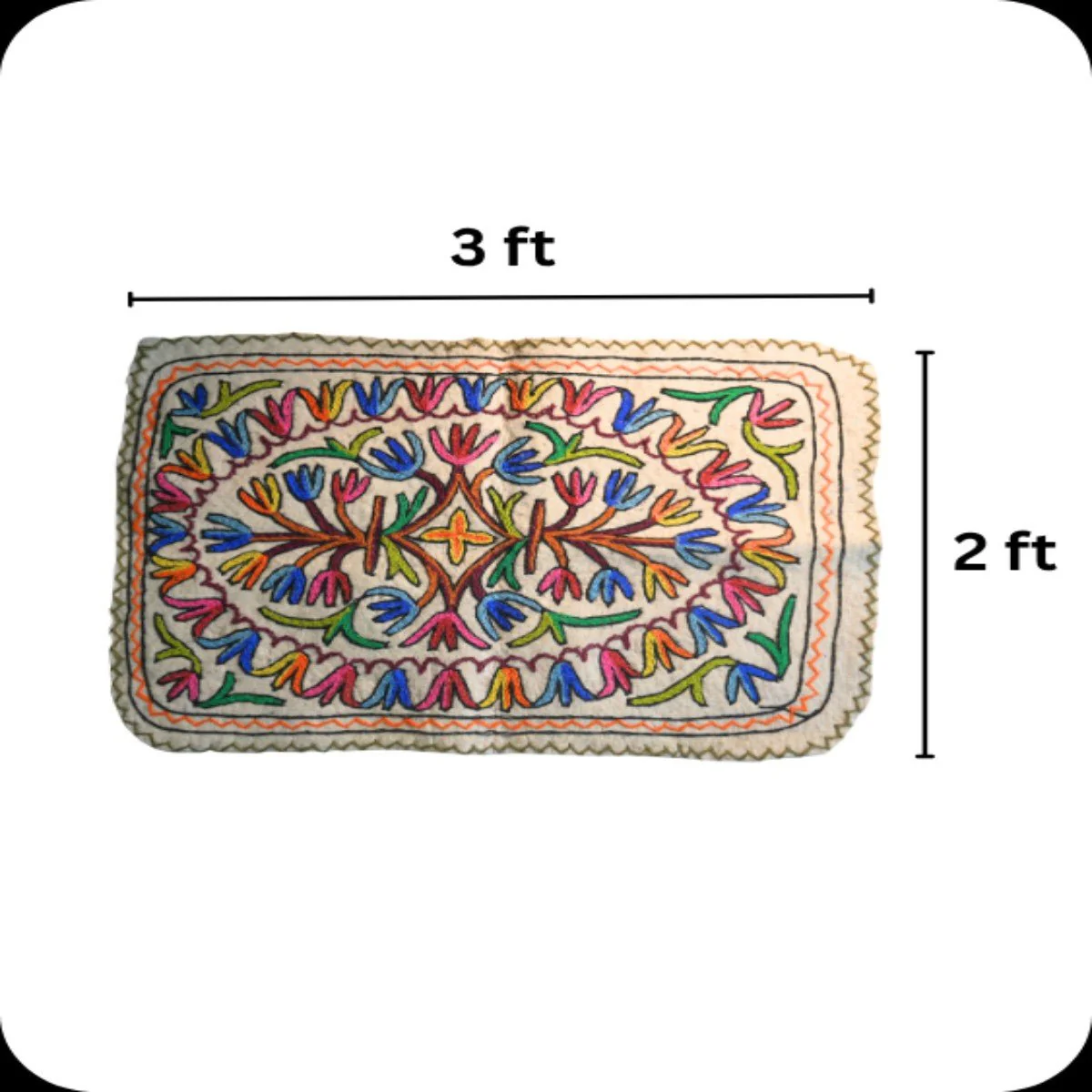 Handmade Namda Accent Rug | Kashmiri Wool Felt & Embroidered Carpet - Image 4