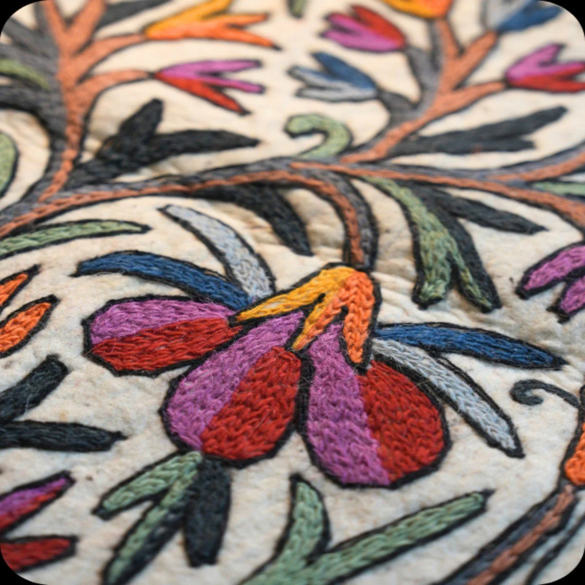 Handmade Namda Accent Rug | Kashmiri Wool Felt & Embroidered Carpet - Image 7