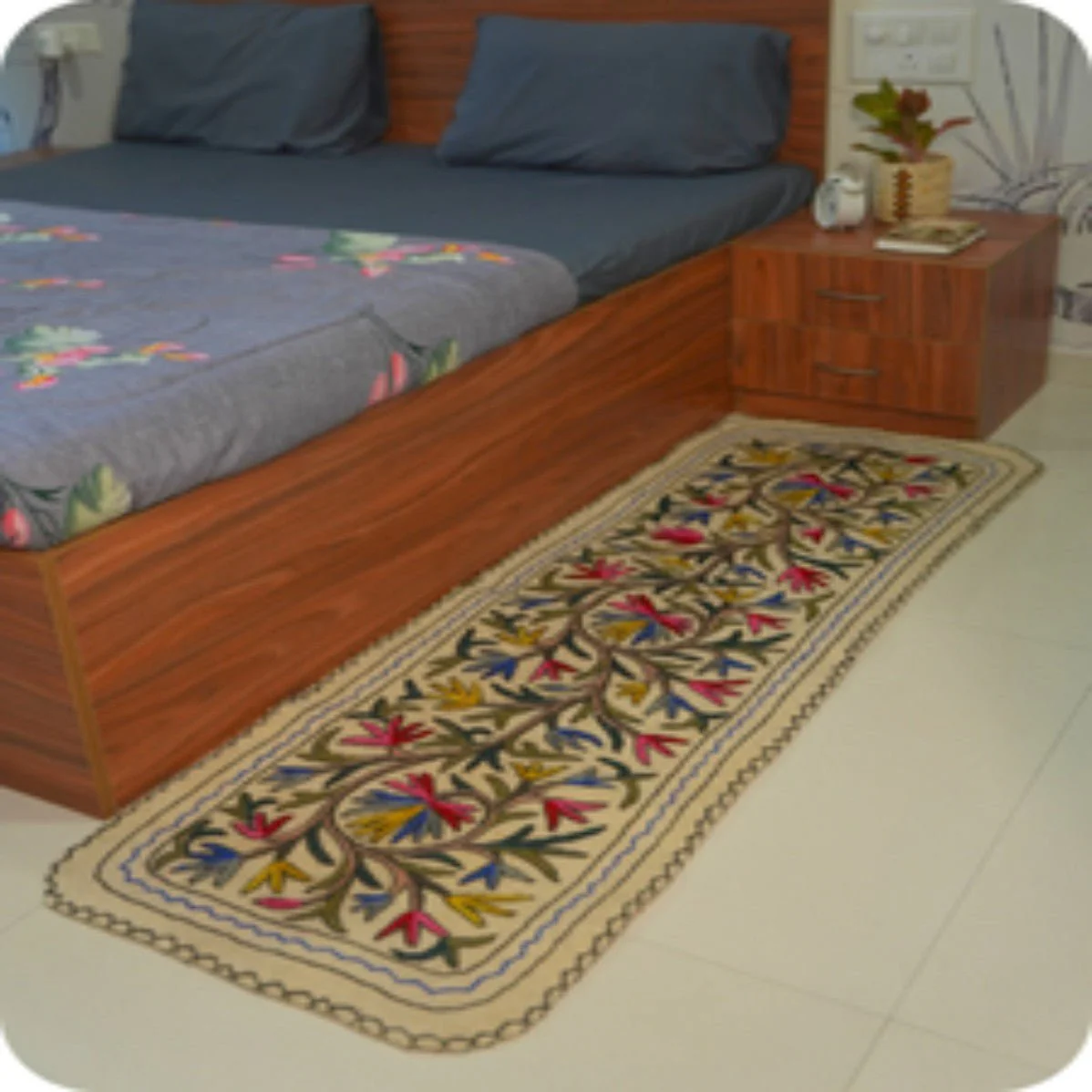 Handmade Namda Bedside Runner | Kashmiri Wool Felt Rug