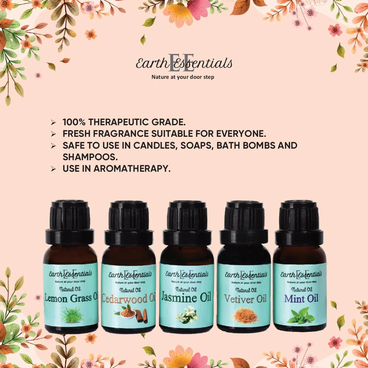 Natural Aroma Oils Set of 5 – Essential Oils Combo Pack 75 ml - Image 2