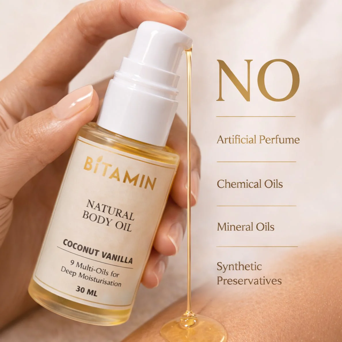 Natural Body Oil Coconut Vanilla 30ml Nourishing Skin Oil - Image 3
