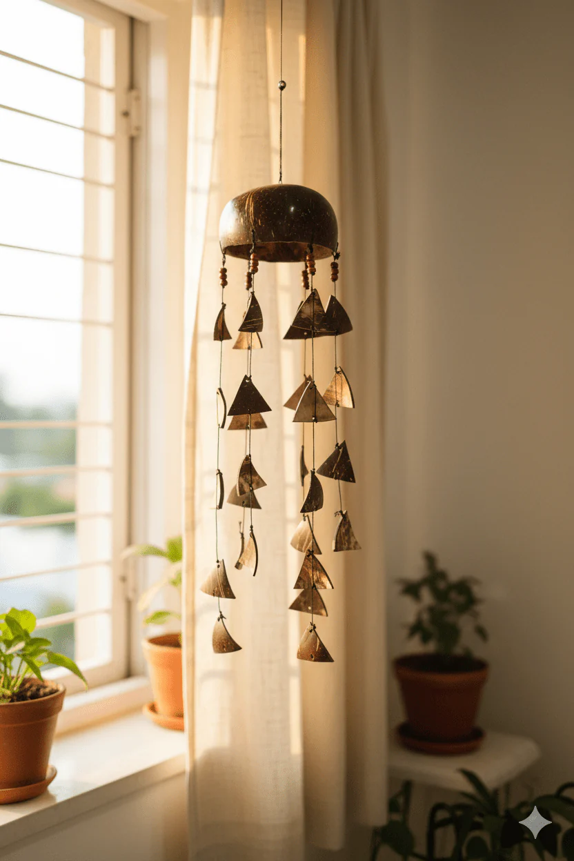 Natural Coconut Shell Hanging Wind Chimes | Handcrafted Decor - Image 2