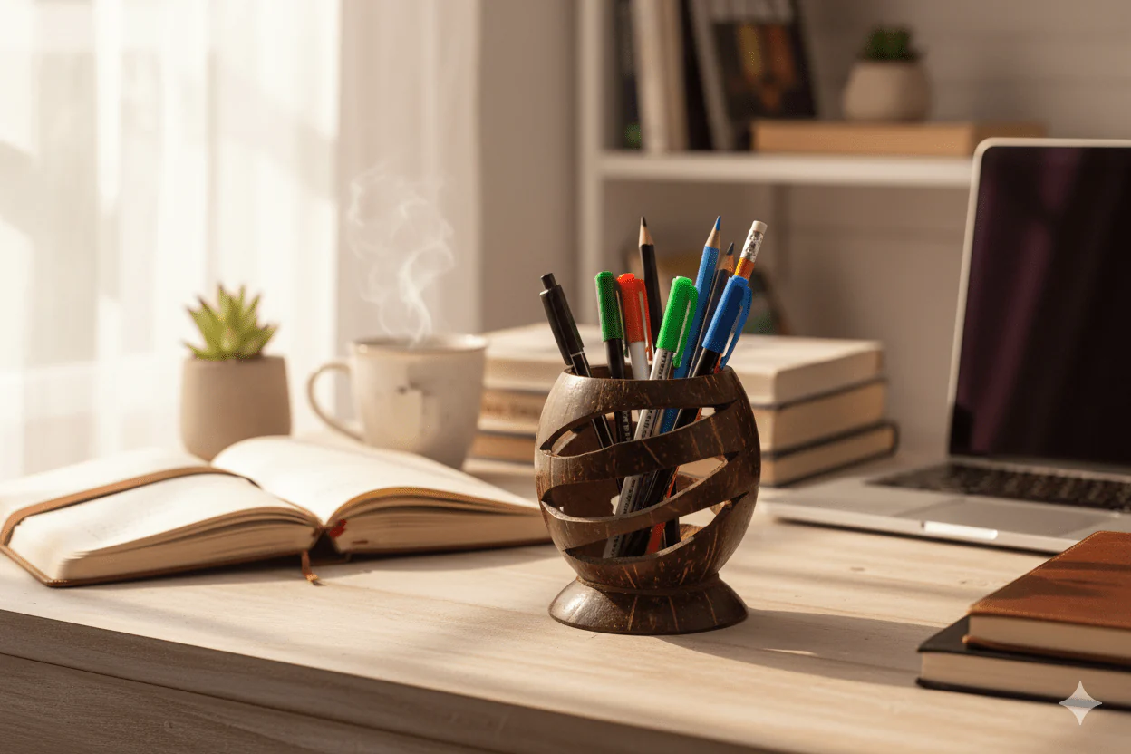 Natural Coconut Shell Pen Stand | Pen Holder
