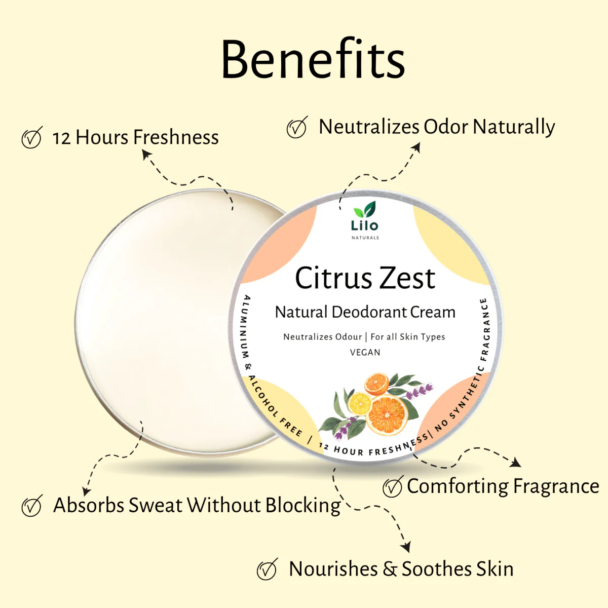 Natural Deodorant Cream | Citrus Zest | With Jojoba & Almond Oil - Image 2