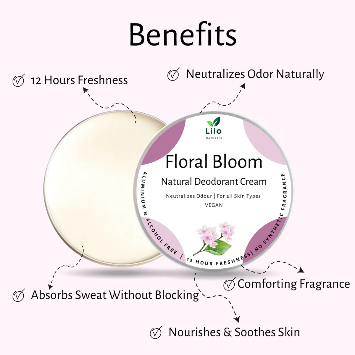 Natural Deodorant Cream | Floral Bloom | With Jojoba & Almond Oil - Image 2