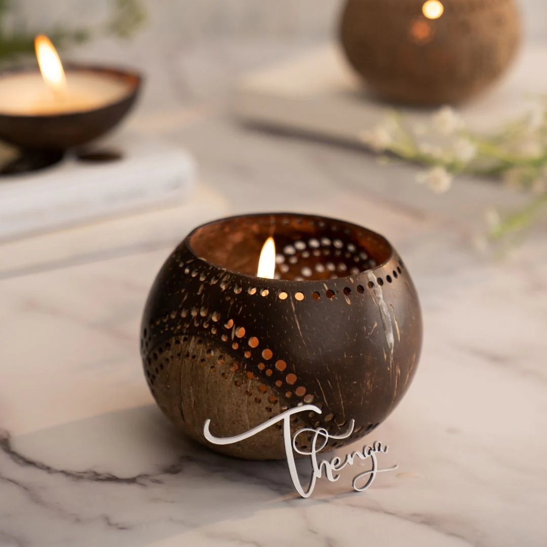 Exotic Handmade Coconut Candle Shell Holder- Lantern Tea Light - Image 2