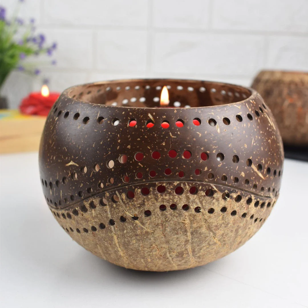 Exotic Handmade Coconut Candle Shell Holder- Lantern Tea Light - Image 6