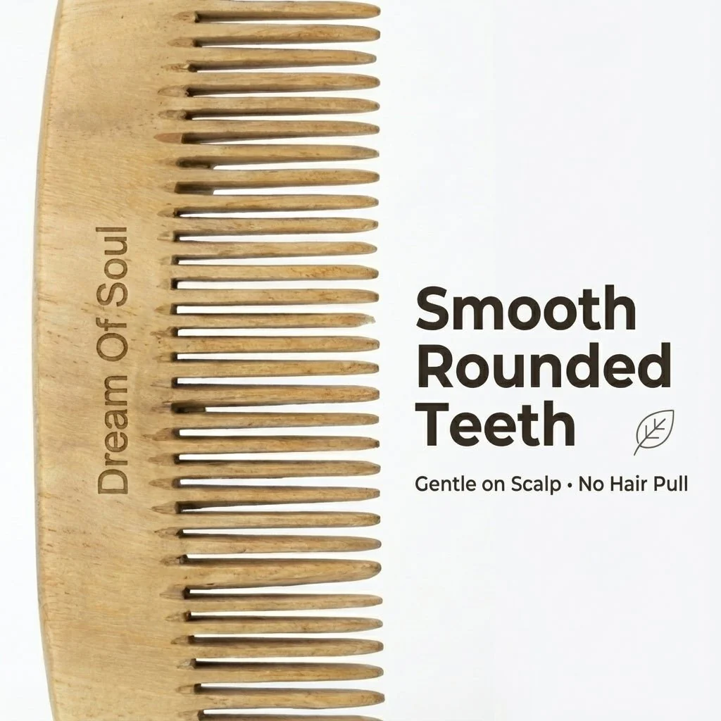 Natural Neem Wood Hair Comb Pack Of 5 Plastic Free Anti Static - Image 2