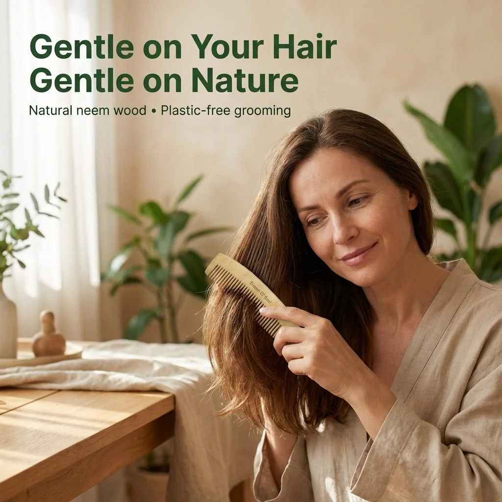 Natural Neem Wood Hair Comb Pack Of 5 Plastic Free Anti Static - Image 3