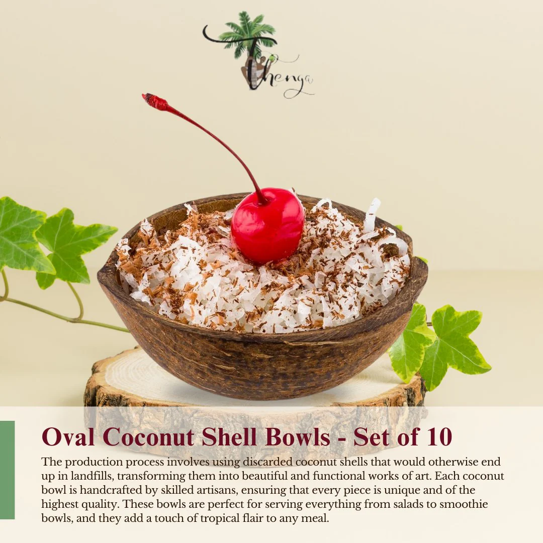 Natural Oval Coconut Shell Bowls- 150ml (Set of 10) - Image 5