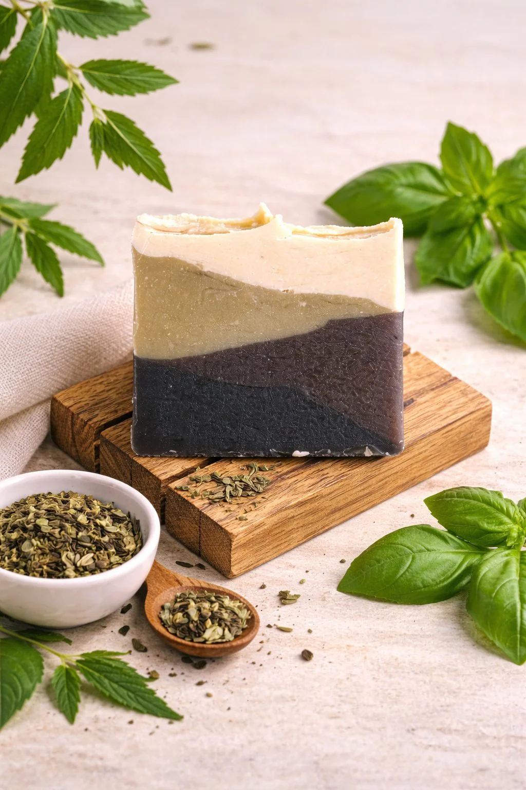 Neem and Basil Handmade Soap | Herbal Cleansing Bath Bar 120g - Image 3
