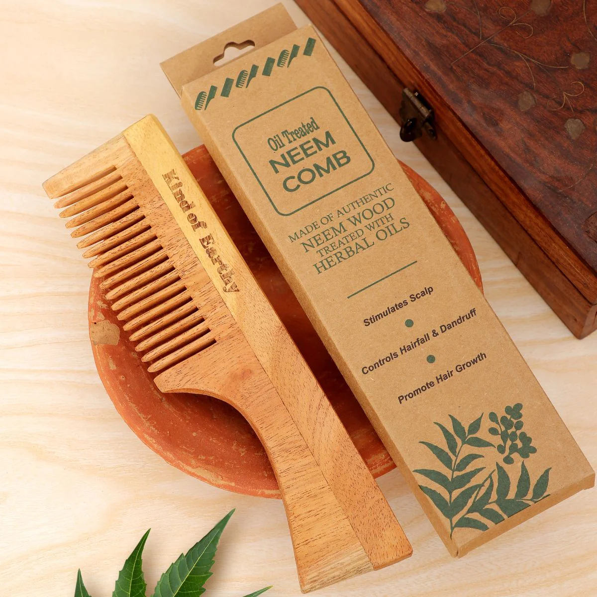 Neem Wood Comb with Handle | Regular Tooth | Anti-Static & Natural