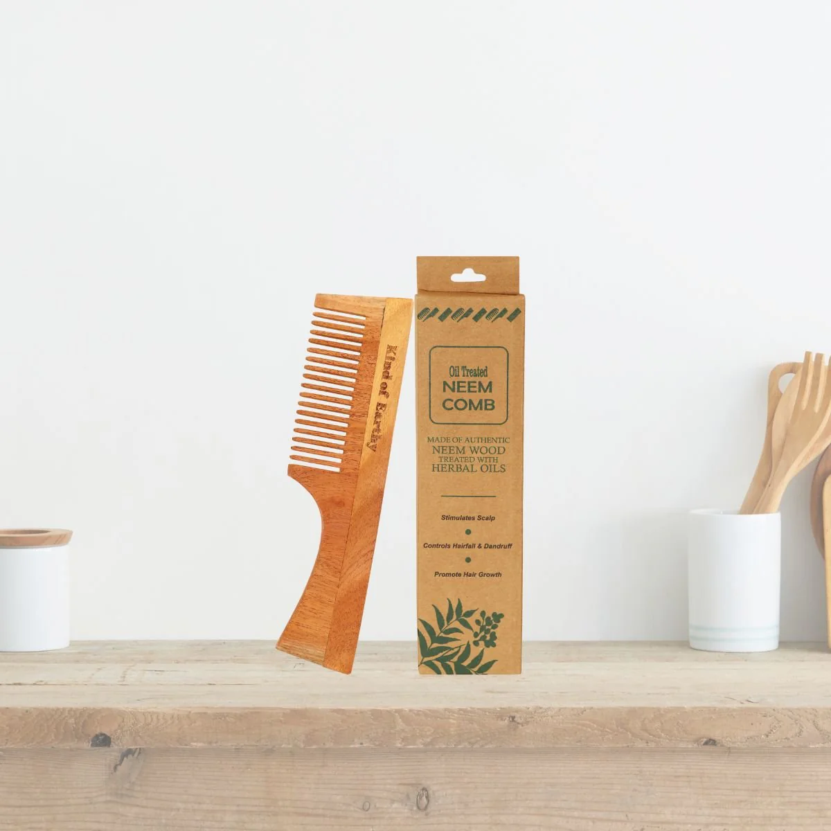 Neem Wood Comb with Handle | Regular Tooth | Anti-Static & Natural - Image 2