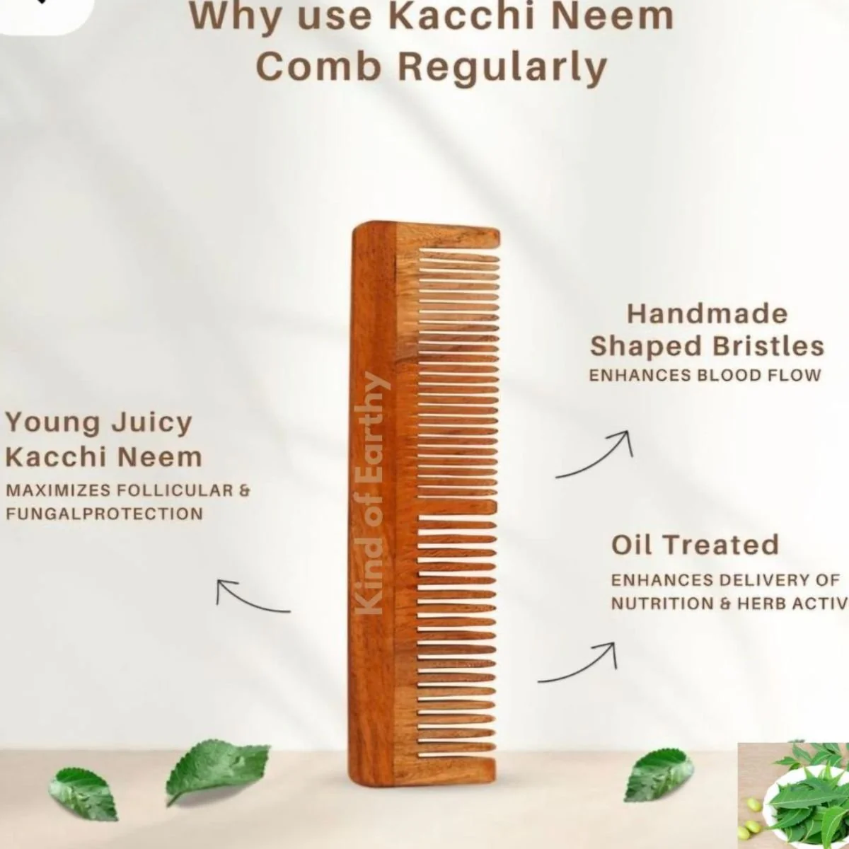 Neem Wood Fine Tooth Comb | Precision Grooming | Anti-Static - Image 3