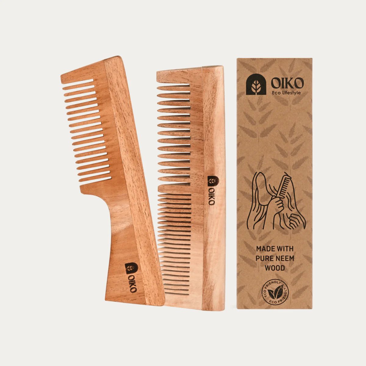 Neem Wood Hair Comb Combo Pack – Handle & Dual-Sided - Image 2