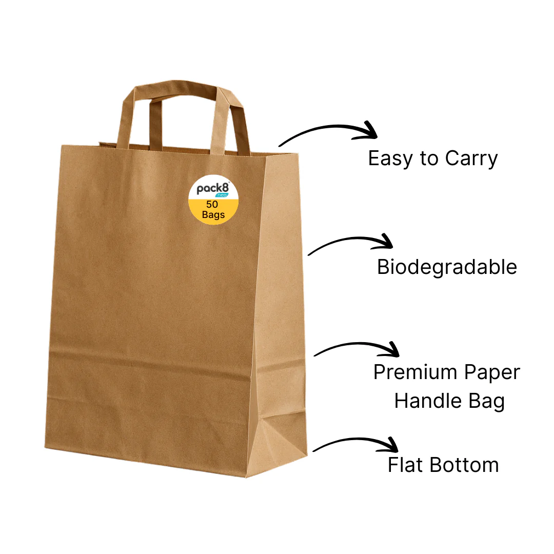 Neo Medium Brown Paper Carrier Bags with Flat Handles - Image 5