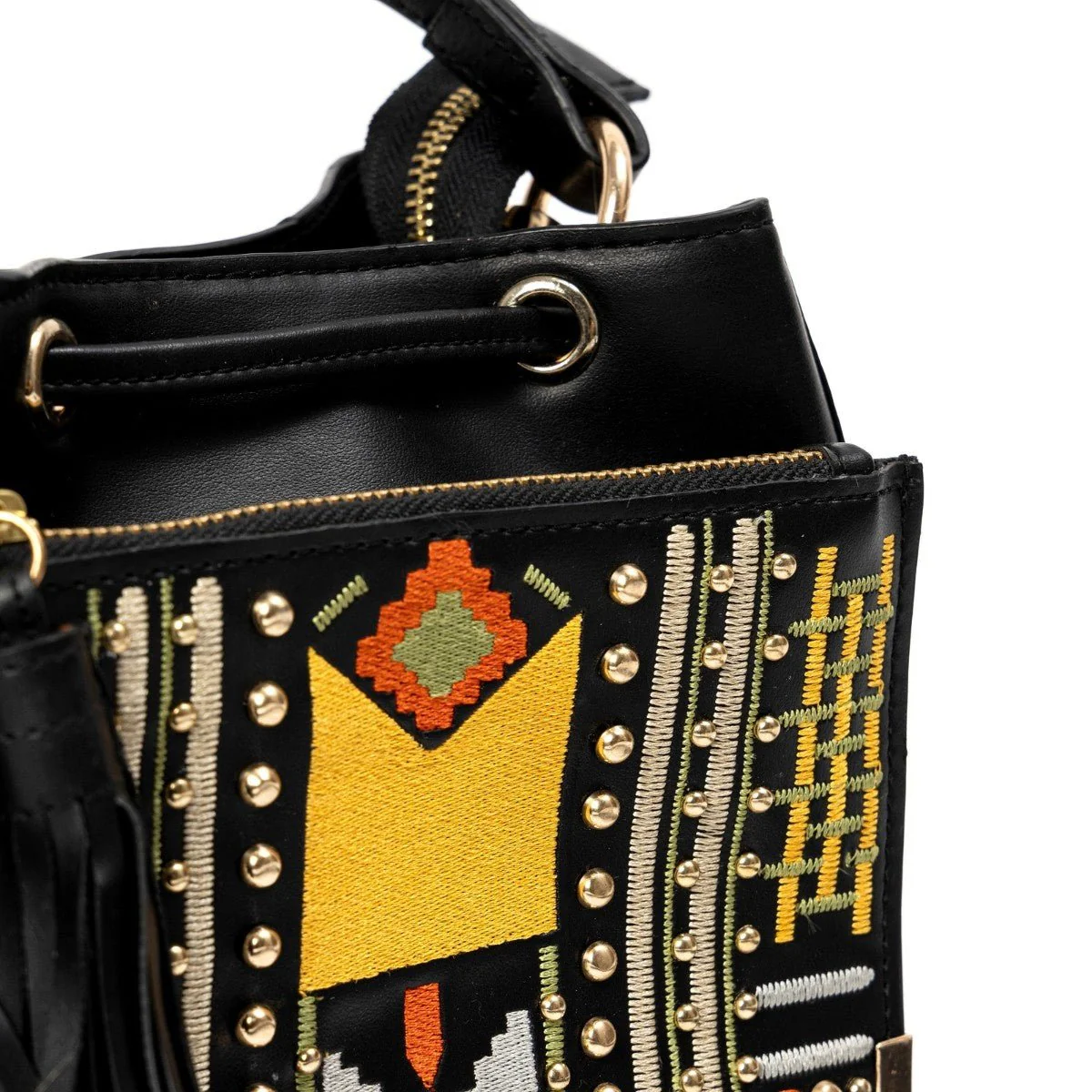 Nora Vegan Leather Embroidered Sling Bag - Black - Image 4