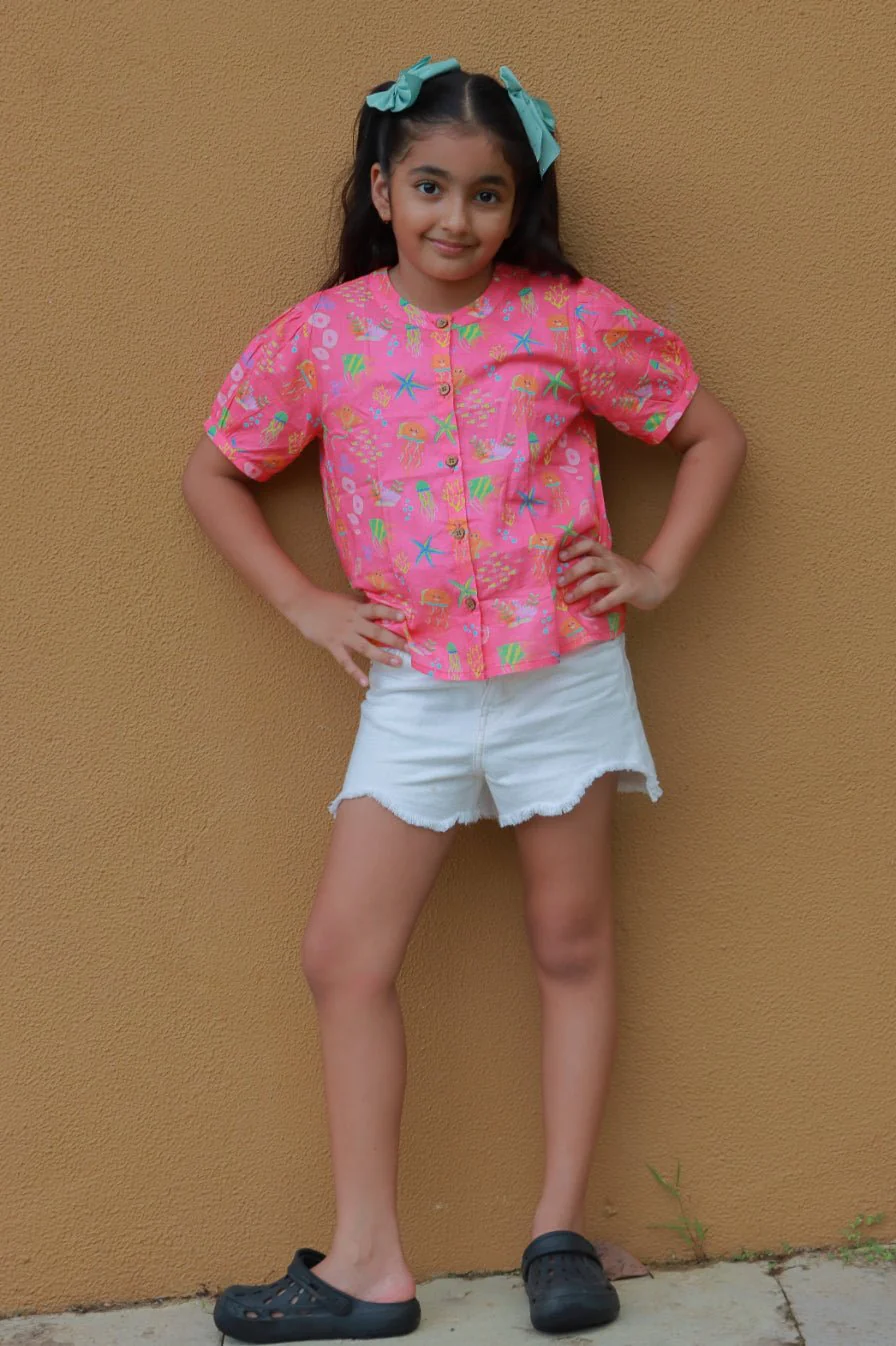 100% Cotton Ocean Pop Top for Girls - Image 4