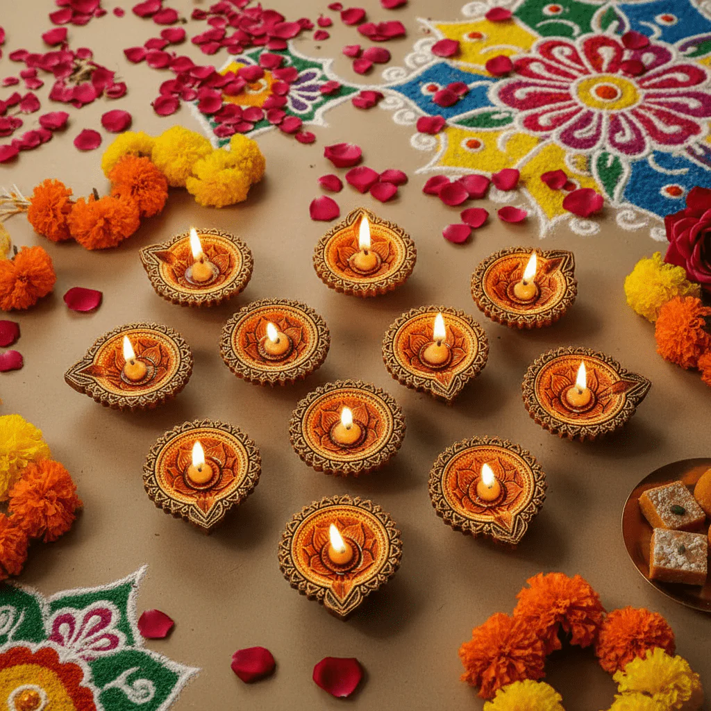 Orchid Diya Set Of 12  – Festive Handmade Decor - Image 2