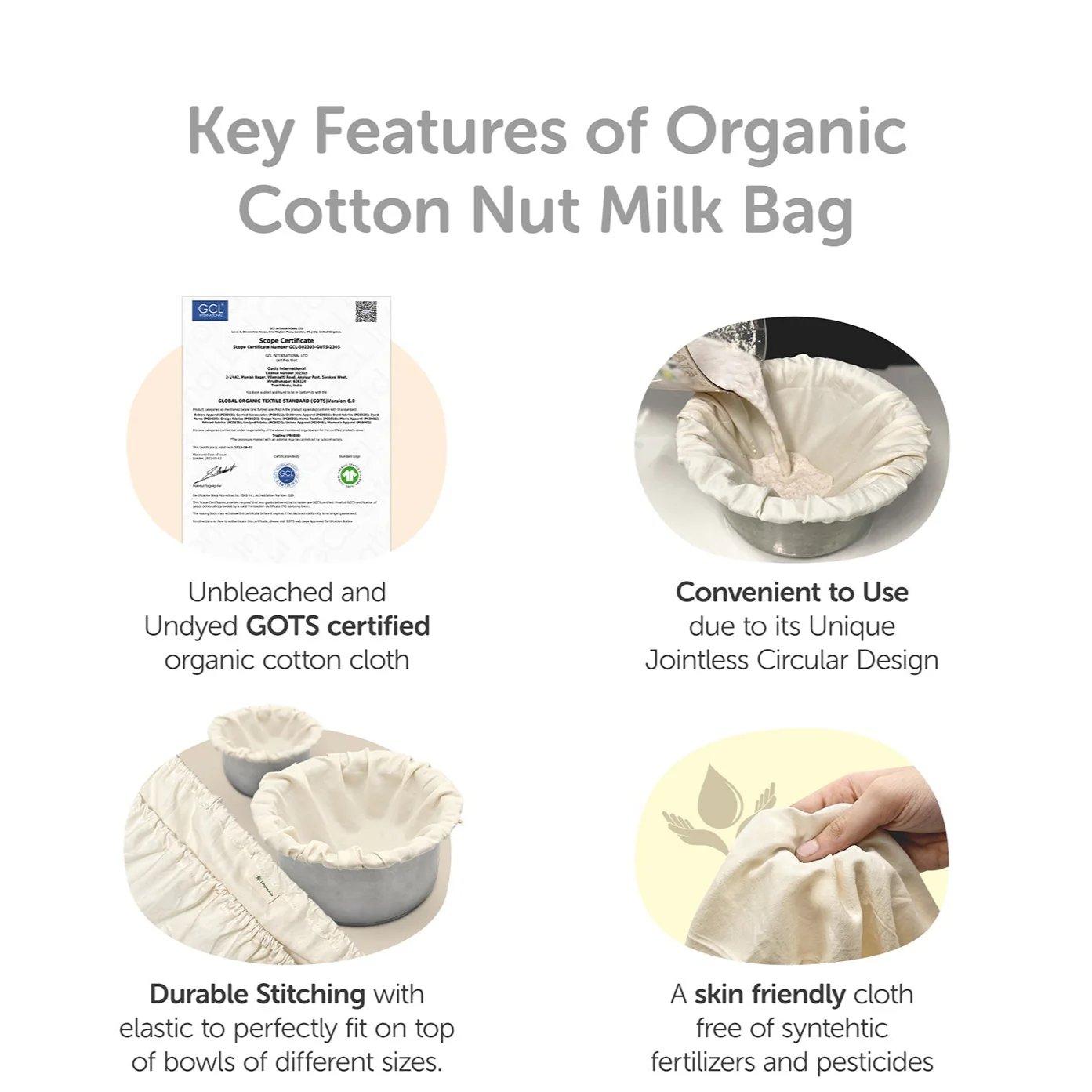 Organic Reusable Cotton Cloth Nut Milk Bag - Liquid Strainer - Image 5
