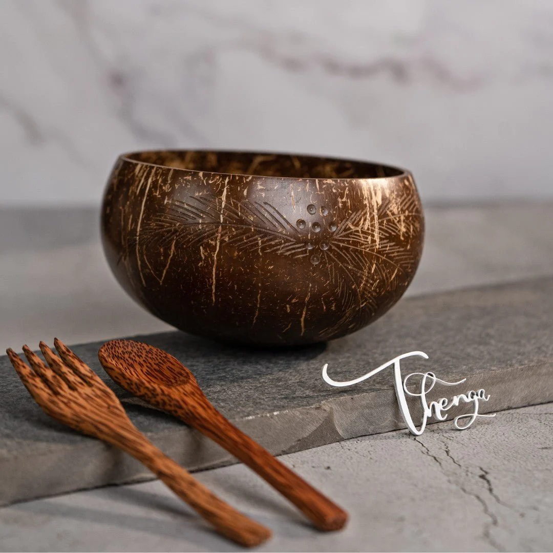 Palm Leaf Jumbo Coconut Bowl- 900 ML, 1 Bowl with Spoon and Fork - Image 3