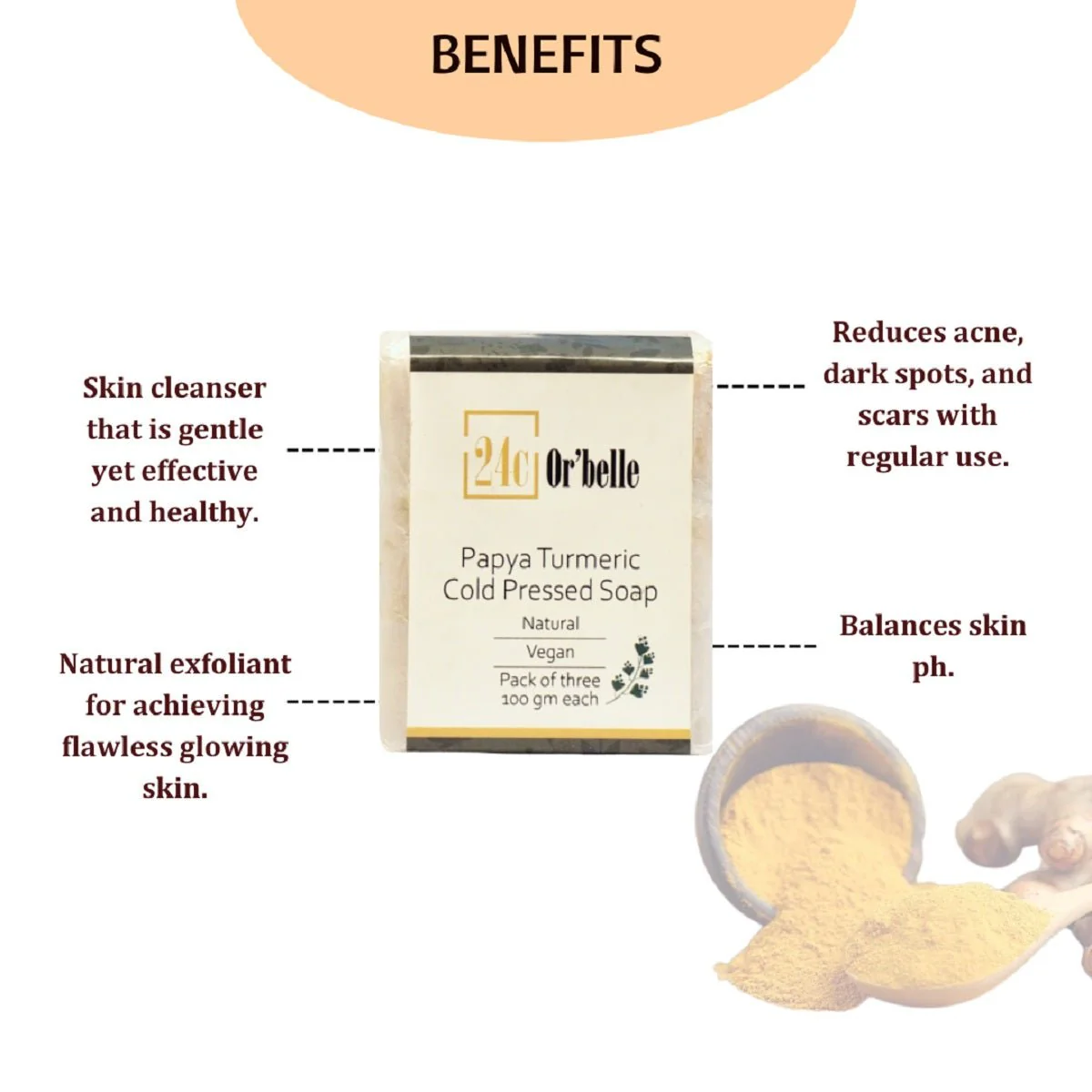 Papaya Turmeric Cold Pressed Soap - Pack of 3 (100 g Each) - Image 3