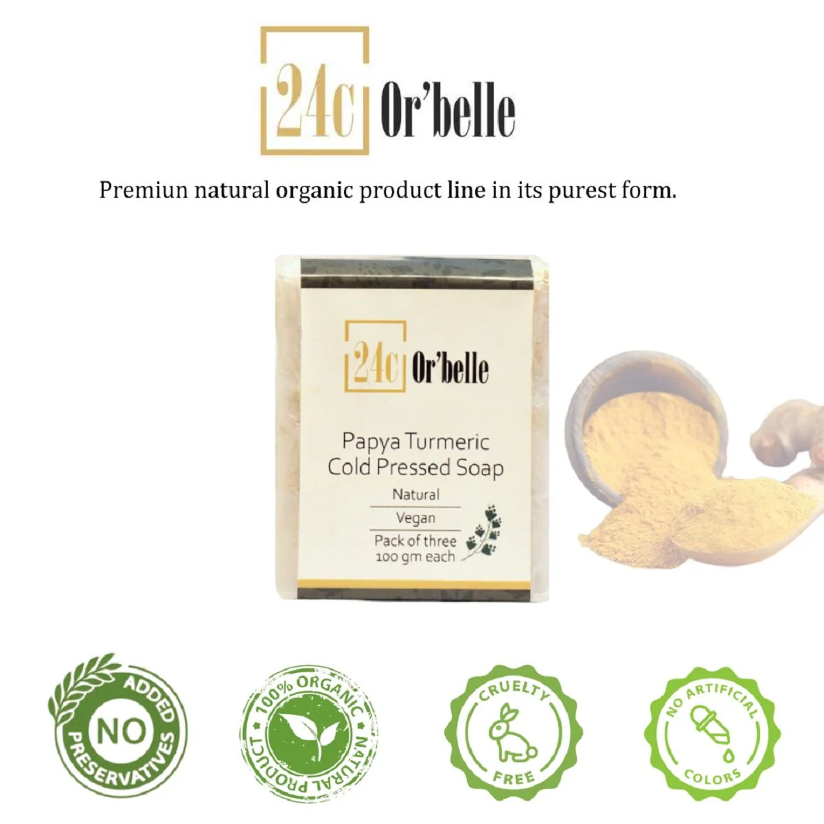 Papaya Turmeric Cold Pressed Soap - Pack of 3 (100 g Each) - Image 5
