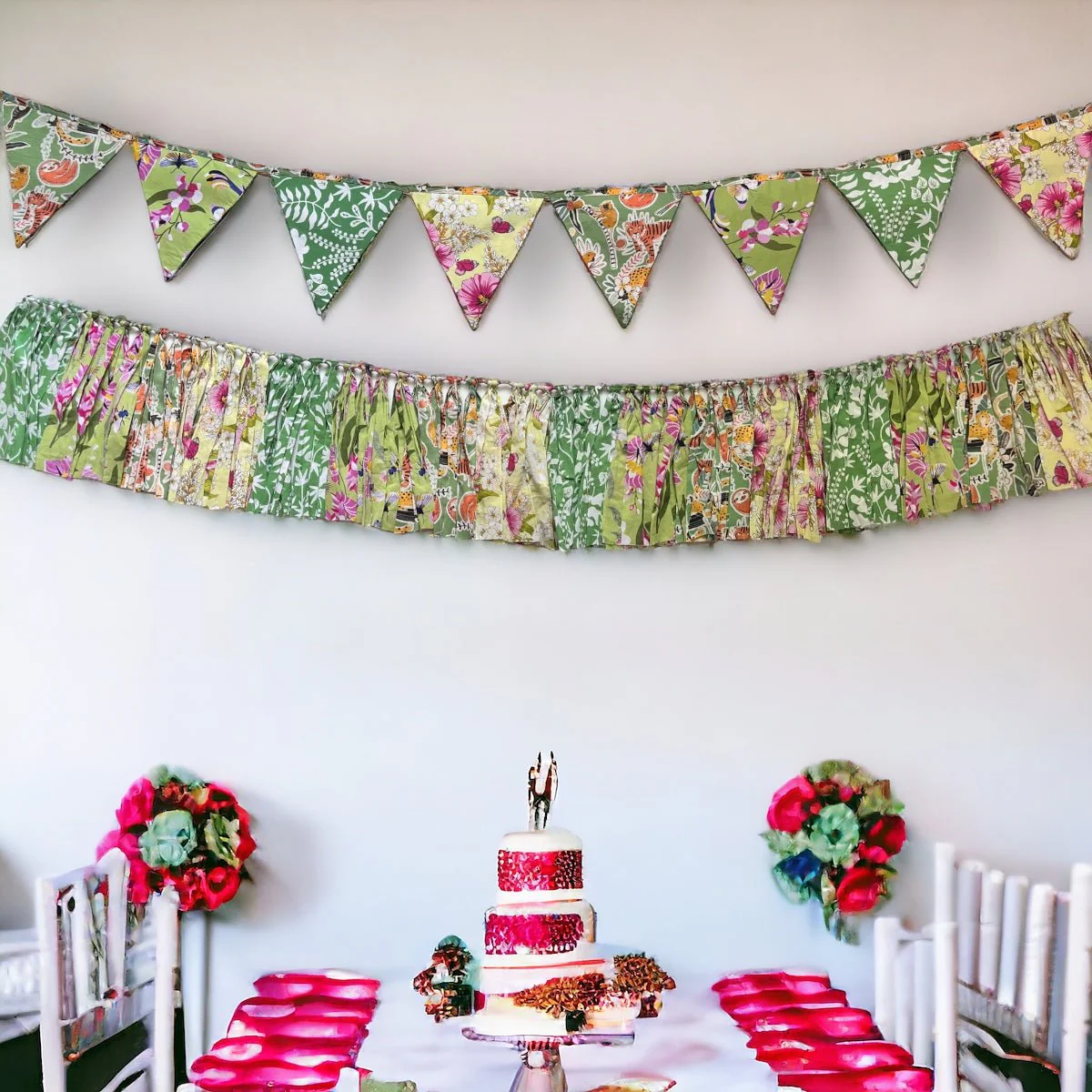 Party Green Streamer Combo - Green Banner Bunting + Green Fringe Streamer Garland (Pack of 2)