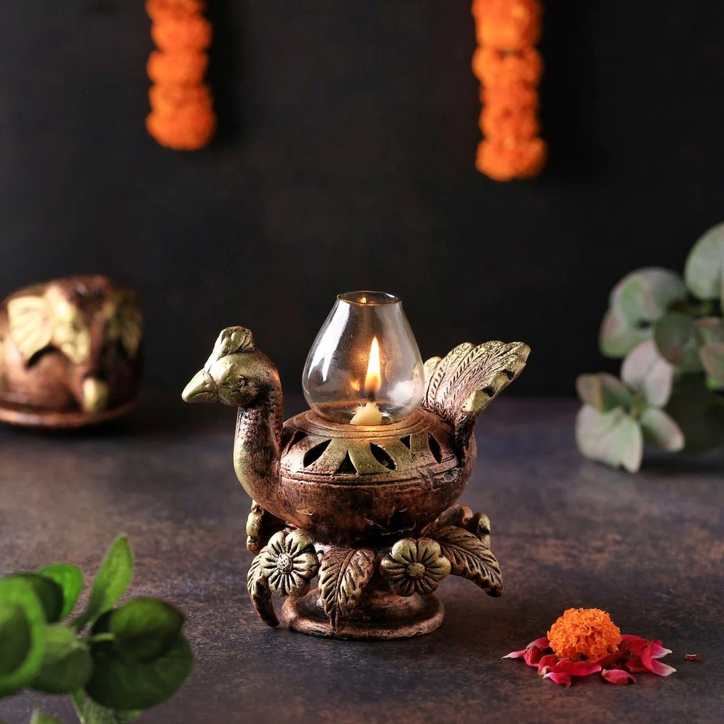 Peacock Akand Jyot Diya – Ethnic Decorative Lighting